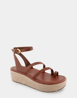 Comfortable Women's Strappy Flatform Sandal in Gingerbread Leather