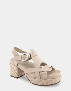 Comfortable Women's Strappy Molded Footbed Platform Sandal in Pale Khaki Suede