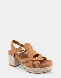 Comfortable Women's Strappy Molded Footbed Platform Sandal in Tan Suede