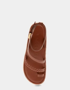Comfortable Women's Strappy Flatform Sandal in Gingerbread Leather