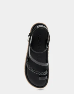 Comfortable Women's Strappy Flatform Sandal in Black Leather