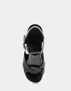 Comfortable Women's Strappy Molded Footbed Platform Sandal in Black Leather