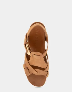 Comfortable Women's Strappy Molded Footbed Platform Sandal in Tan Suede