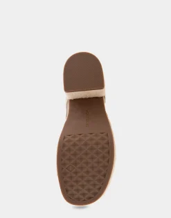 Comfortable Women's Strappy Molded Footbed Platform Sandal in Pale Khaki Suede