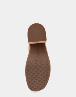 Comfortable Women's Strappy Molded Footbed Platform Sandal in Tan Suede