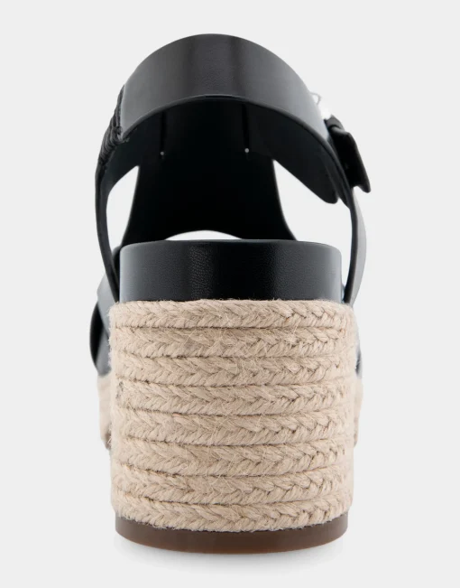 Comfortable Women's Strappy Molded Footbed Platform Sandal in Black Leather