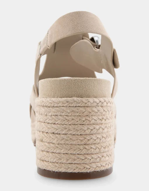 Comfortable Women's Strappy Molded Footbed Platform Sandal in Pale Khaki Suede