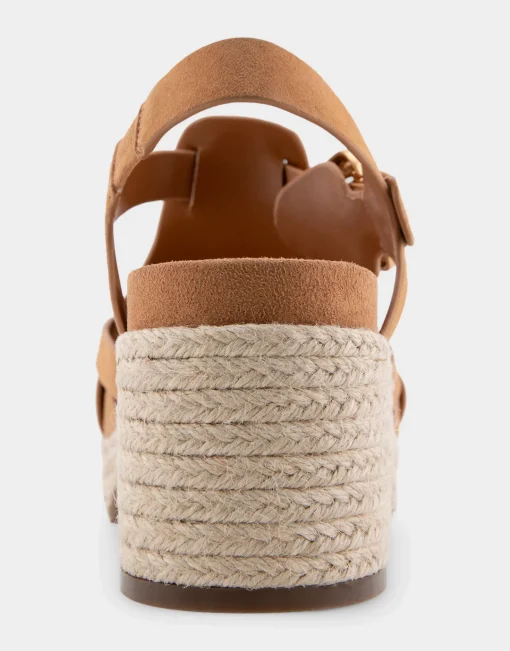 Comfortable Women's Strappy Molded Footbed Platform Sandal in Tan Suede