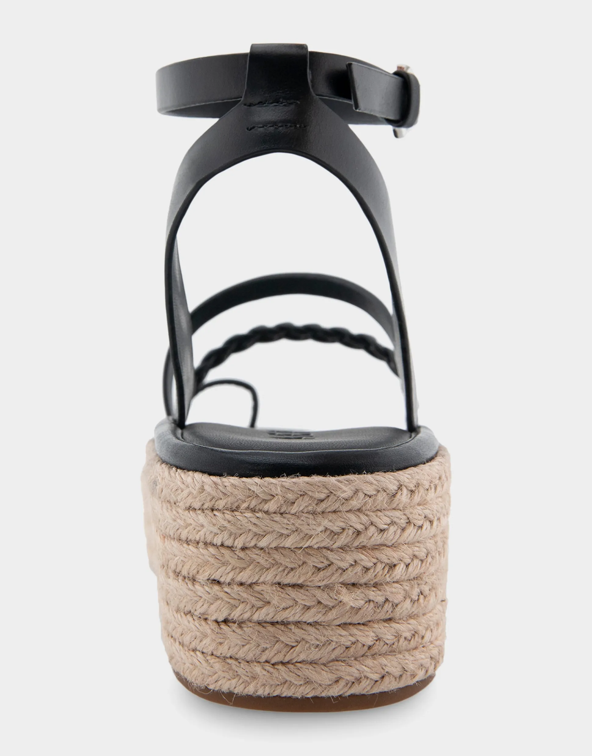 Comfortable Women's Strappy Flatform Sandal in Black Leather