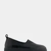 Comfortable Women's Strech Hidden Wedge Slip On Flatform Sneaker in Black Stretch Faux Leather