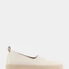 Comfortable Women's Strech Hidden Wedge Slip On Flatform Sneaker in Eggnog Stretch Faux Leather