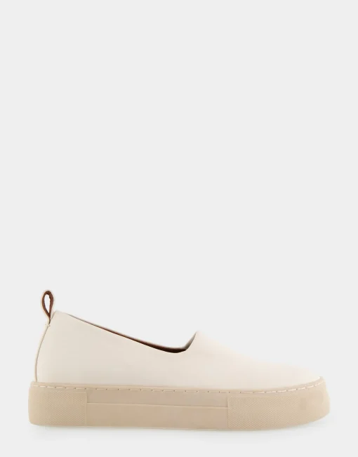 Comfortable Women's Strech Hidden Wedge Slip On Flatform Sneaker in Eggnog Stretch Faux Leather