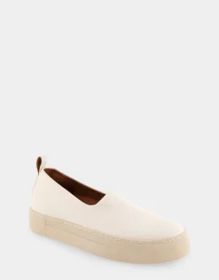 Comfortable Women's Strech Hidden Wedge Slip On Flatform Sneaker in Eggnog Stretch Faux Leather