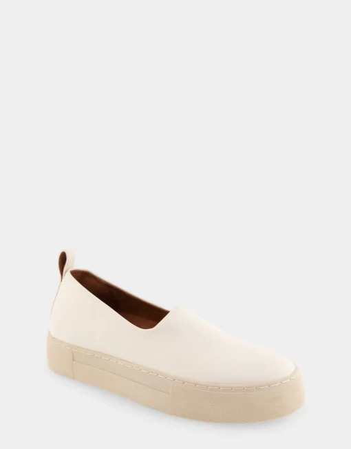 Comfortable Women's Strech Hidden Wedge Slip On Flatform Sneaker in Eggnog Stretch Faux Leather