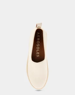 Comfortable Women's Strech Hidden Wedge Slip On Flatform Sneaker in Eggnog Stretch Faux Leather