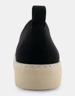 Comfortable Women's Strech Hidden Wedge Slip On Flatform Sneaker in Black Stretch Gabardine Fabric