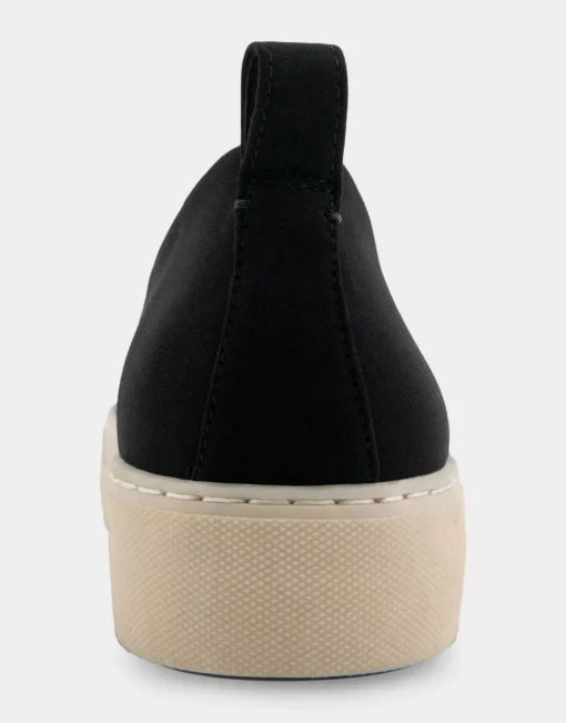 Comfortable Women's Strech Hidden Wedge Slip On Flatform Sneaker in Black Stretch Gabardine Fabric