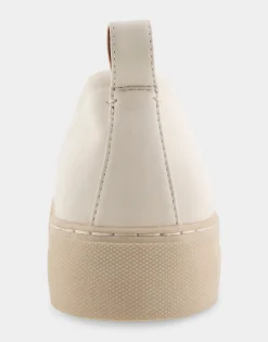 Comfortable Women's Strech Hidden Wedge Slip On Flatform Sneaker in Eggnog Stretch Faux Leather