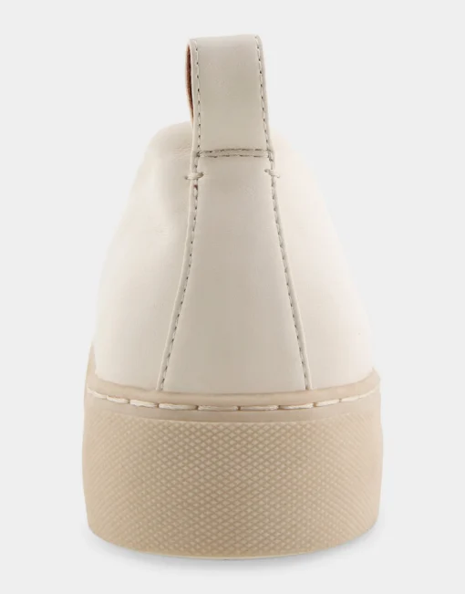 Comfortable Women's Strech Hidden Wedge Slip On Flatform Sneaker in Eggnog Stretch Faux Leather