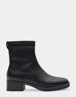 Comfortable Women's Stretch Equestrian Bootie in Black Pebbled Stretch Faux Leather