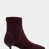 Comfortable Women's Stretch Knit Point Toe Molded Outsole Kitten Heel Bootie in Deep Aubergine Knit Stretch Flyknit Fabric