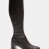 Comfortable Women's Stretch Knee High Sculpted Heel Boot in Java Stretch Faux Leather Faux Leather