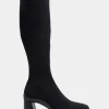 Comfortable Women's Stretch Knee High Sculpted Heel Boot in Black Stretch Gabardine Fabric