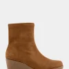 Comfortable Women's Stretch Ankle Crepe Textured Wedge Bootie in Tobacco Faux Suede Faux Stretch Suede