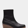 Comfortable Women's Stretch Ankle Crepe Textured Wedge Bootie in Java Stretch Pebbled Faux Leather Faux Leather