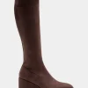 Comfortable Women's Stretch Knee High Sculpted Wedge Boot in Java Faux Suede Faux Suede