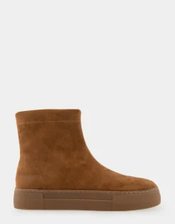 Comfortable Women's Stretch Sock Hidden Wedge Flatform Sneaker in Tobacco Faux Suede Faux Suede