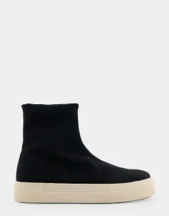 Comfortable Women's Stretch Sock Hidden Wedge Flatform Sneaker in Black Stretch Gabardine Fabric Fabric