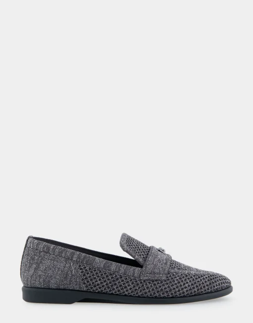 Comfortable Women's Stretch Knit Loafer in Gunmetal Knit Stretch Fly Knit Fabric