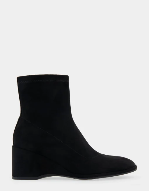 Comfortable Women's Stretch Ankle Sculpted Wedge Boot in Black Faux Suede