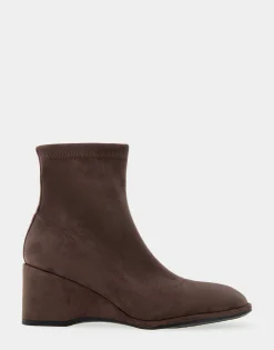 Comfortable Women's Stretch Ankle Sculpted Wedge Boot in Java Faux Suede