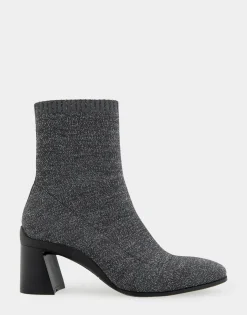 Comfortable Women's Stretch Knit Sculpted Heel Bootie in Gunmetal Knit Stretch Fly Knit Fabric