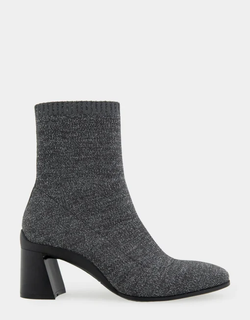 Comfortable Women's Stretch Knit Sculpted Heel Bootie in Gunmetal Knit Stretch Fly Knit Fabric