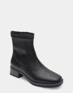 Comfortable Women's Stretch Equestrian Bootie in Black Pebbled Stretch Faux Leather
