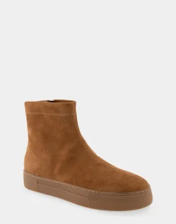 Comfortable Women's Stretch Sock Hidden Wedge Flatform Sneaker in Tobacco Faux Suede Faux Suede