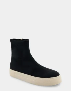 Comfortable Women's Stretch Sock Hidden Wedge Flatform Sneaker in Black Stretch Gabardine Fabric Fabric