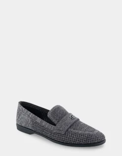 Comfortable Women's Stretch Knit Loafer in Gunmetal Knit Stretch Fly Knit Fabric