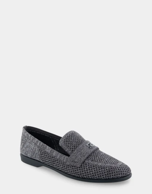 Comfortable Women's Stretch Knit Loafer in Gunmetal Knit Stretch Fly Knit Fabric
