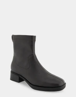 Comfortable Women's Stretch Equestrian Bootie in Java Stretch Pebbled Faux Leather