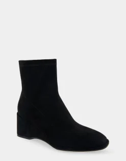 Comfortable Women's Stretch Ankle Sculpted Wedge Boot in Black Faux Suede