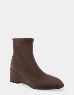 Comfortable Women's Stretch Ankle Sculpted Wedge Boot in Java Faux Suede