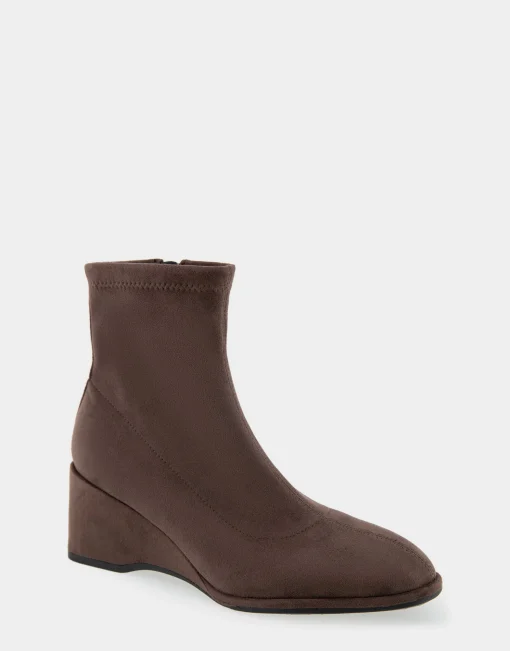 Comfortable Women's Stretch Ankle Sculpted Wedge Boot in Java Faux Suede