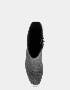 Comfortable Women's Stretch Knit Sculpted Heel Bootie in Gunmetal Knit Stretch Fly Knit Fabric