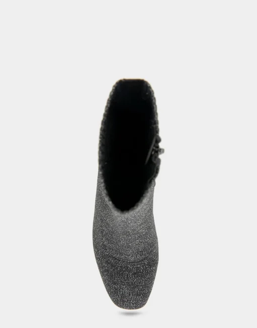 Comfortable Women's Stretch Knit Sculpted Heel Bootie in Gunmetal Knit Stretch Fly Knit Fabric