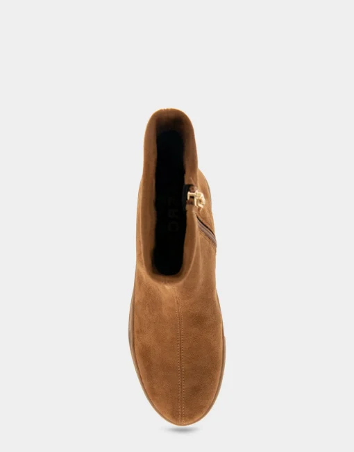 Comfortable Women's Stretch Sock Hidden Wedge Flatform Sneaker in Tobacco Faux Suede Faux Suede