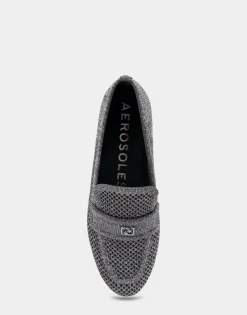 Comfortable Women's Stretch Knit Loafer in Gunmetal Knit Stretch Fly Knit Fabric